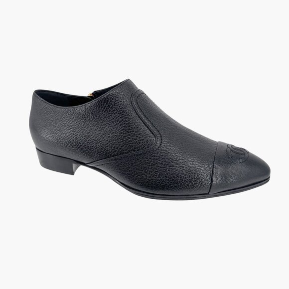 Chanel CC Black Leather Cap Toe Western Ankle Booties Oxfords Size 38.5 US 7.5-8 - Picture 9 of 14